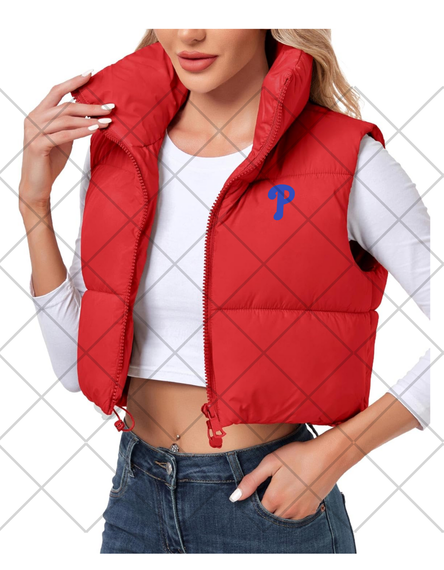 Women's Crop Phillies Puff Vest